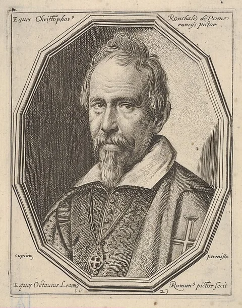 Ottavio Leoni, Christoforo Roncalli, called Pomerancio, a bust-length portrait in a twelve-sided frame