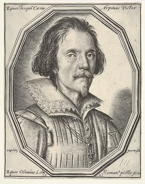 Ottavio Leoni, Giuseppe Cesare, called Cavaliere d'Arpino, a bust-length portrait in a twelve-sided frame