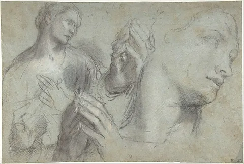 Federico Barocci, Studies of a Man's Head and of His Hands
