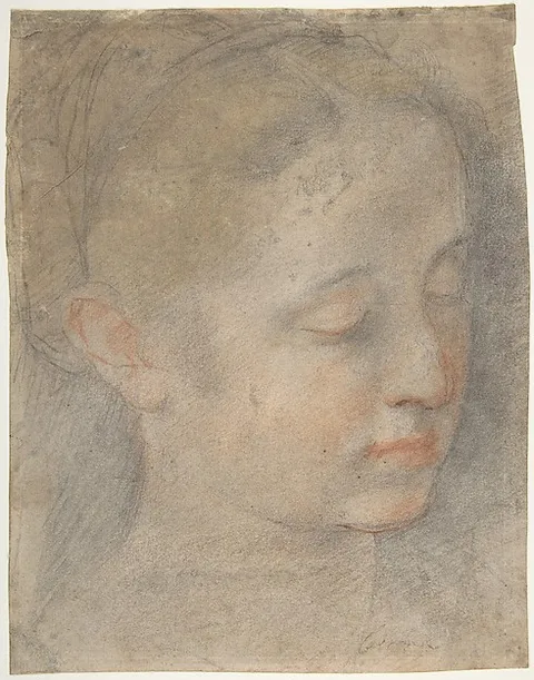 Federico Barocci, Head of a Young Woman Looking to Lower Right