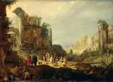 Willem van Nieulandt II, Landscape with Roman Ruins and the Meeting of Rebecca and Eliezer
