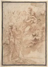Bartolomeo Biscaino, Saint Michael the Archangel and Another Figure Recommending a Soul to the Virgin and Child in Heaven