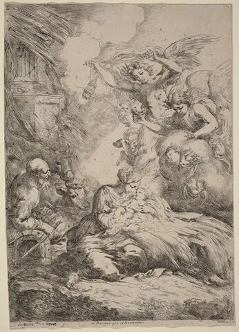 Bartolomeo Biscaino, The Holy Family Adored by Angels (The Large Nativity)