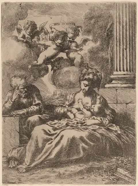 Bartolomeo Biscaino, The Holy Family by a Column