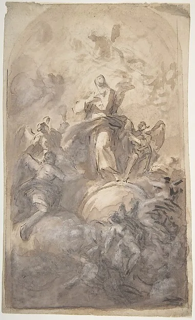 Domenico Mondo, The Virgin Immaculate in Glory (recto); Sketch of a Part of a Leg and a Hand (verso)