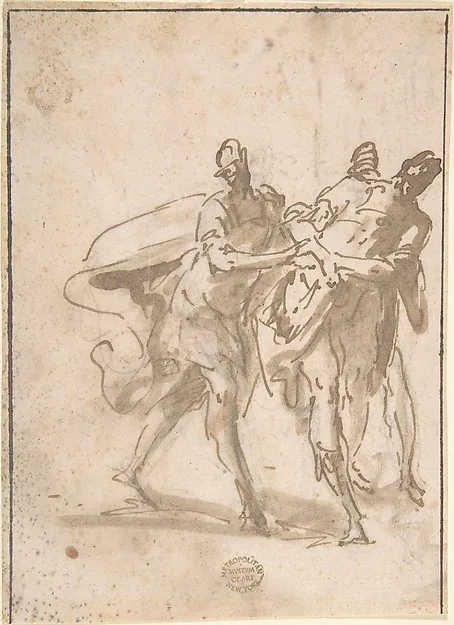 Domenico Mondo, Three Figures (recto); Sketches of Kneeling Figures and Putti (verso)