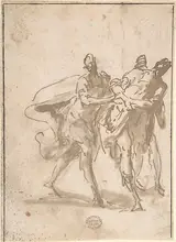 Domenico Mondo, Three Figures (recto); Sketches of Kneeling Figures and Putti (verso)