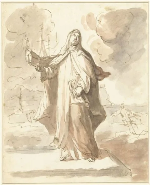 Domenico Mondo, Heilige Brigitta, staande met het schip in de rechterhand
