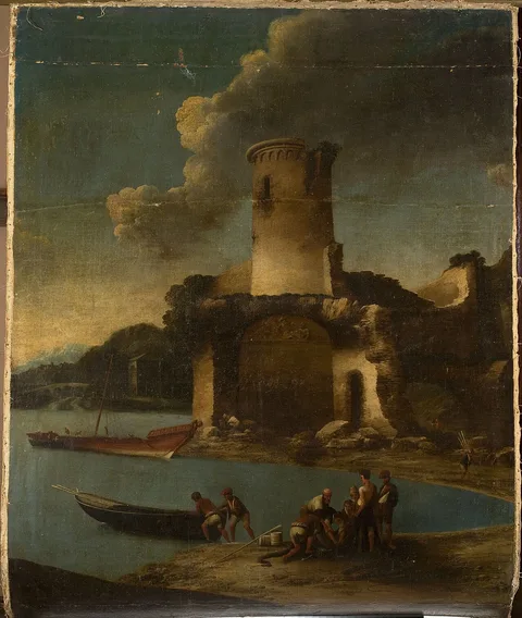 Antonio Travi, Landscape with fishermen and a tower
