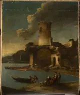 Antonio Travi, Landscape with fishermen and a tower