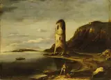 Antonio Travi, Coastal landscape with tower, boats and figures