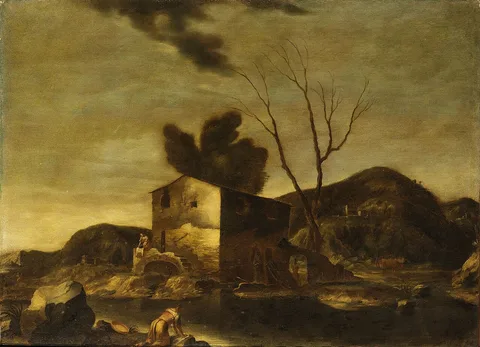 Antonio Travi, Bucolic landscape with washerwomen