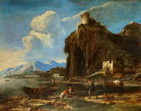 Antonio Travi, Coastal landscape with figures