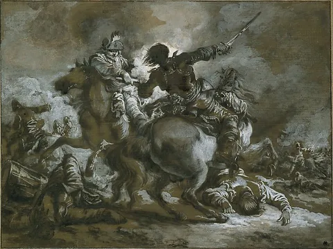 Francesco Casanova, Cavalry Skirmish with a Fallen Drummer at Left