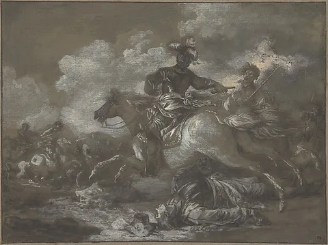 Francesco Casanova, Cavalry Skirmish with a Fallen Soldier at Right