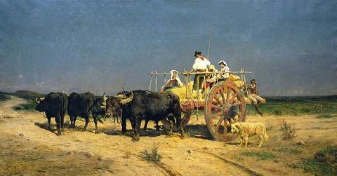 Aurelio Tiratelli, Cart with Maremma buffaloes