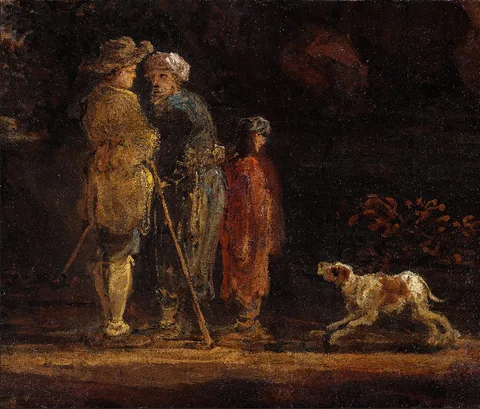 Jan de Momper, Three figures with a dog
