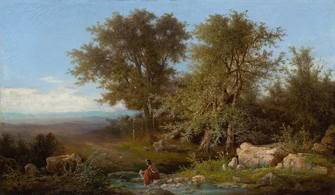 Károly Markó the Younger, Landscape with a River and Group of Trees