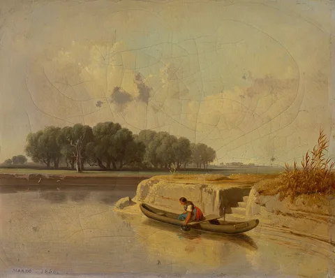 Károly Markó the Younger, Landscape with a River and a Boat in the Foreground