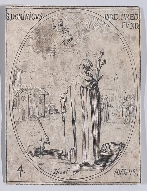 Jaques Callot, S. Dominique, fondateur de l'Ordre des Pères Prêcheurs (St. Dominic, Founder of the Order of Preachers), August 4th, from "Les Images De Tous Les Saincts et Saintes de L'Année" (Images of All of the Saints and Religious Events of the Year)