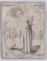 Jaques Callot, S. Dominique, fondateur de l'Ordre des Pères Prêcheurs (St. Dominic, Founder of the Order of Preachers), August 4th, from "Les Images De Tous Les Saincts et Saintes de L'Année" (Images of All of the Saints and Religious Events of the Year)
