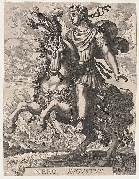 Merian Matthaus, Plate 6: Emperor Nero on Horseback, from "The First Twelve Roman Caesars"