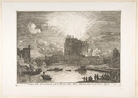 Adrien Manglard, Fireworks in Rome Over Castel Sant' Angelo