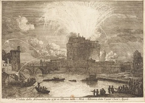 Adrien Manglard, Veduta della Girandola a Castel Sant'Angelo (Fireworks Display over the Castle Sant'Angelo)