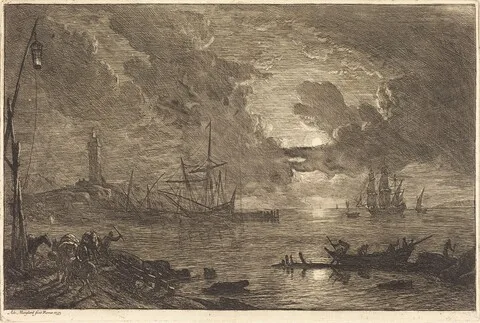 Adrien Manglard, Harbor by Moonlight