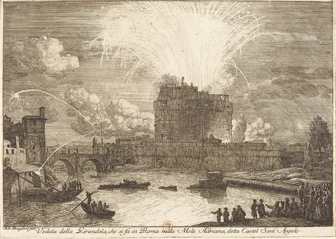 Adrien Manglard, Veduta della Girandola a Castel Sant'Angelo (Fireworks Display over the Castle Sant'A