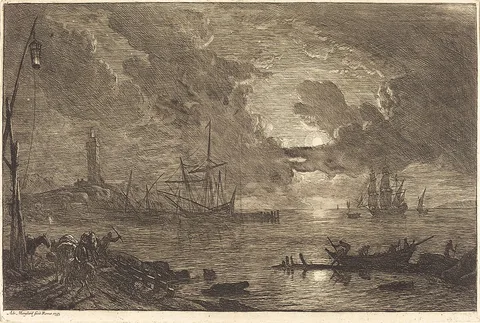 Adrien Manglard, Harbor by Moonlight