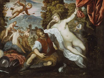 Domenico Tintoretto, Venus and Mars with Cupid and the Three Graces in a Landscape