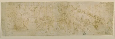 Bernardo Castello, Solomon and the Queen of Sheba (recto); Sketch of the Queen of Sheba (verso)