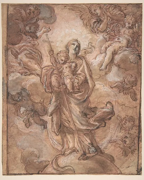 Giuseppe Passeri, The Virgin Immaculate with the Christ Child in Glory (recto); Rinaldo and Armida (verso)
