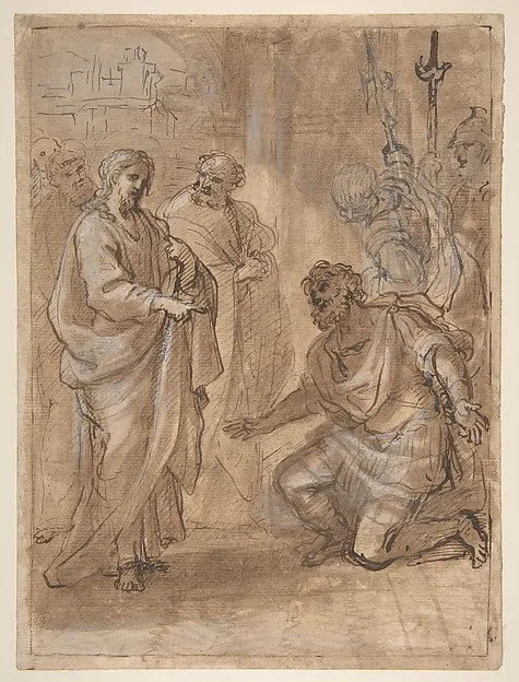 Giuseppe Passeri, Christ and the Centurion (recto); Figure Waving to Departing Ship (verso)