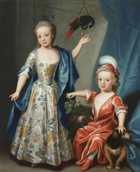 John Theodore Heins, Edward Astley, later Sir Edward Astley, 4th Bt Astley of Hill Morton (1729-1802) and his Sister Blanche, later Mrs Edward Pratt as Children, with a Parrot and a Bunch of Grapes