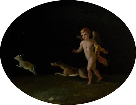 Gaetano Mormile, Putto with a Hound Chasing a Hare