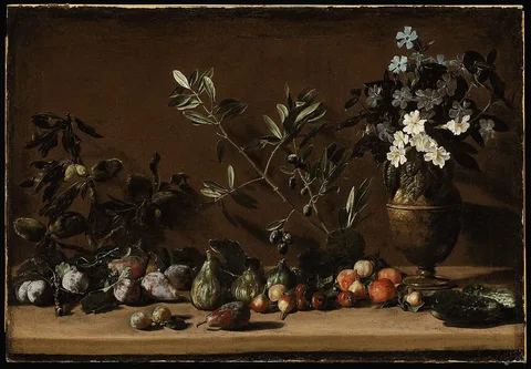 Pietro Paolini, Fruit and Vase of Flowers on a Ledge