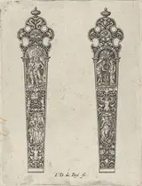 Johann Theodor de Bry, Design for Knife Handles with 'Sine Cerere et Baccho Friget Venus' and a Couple Shaking Hands