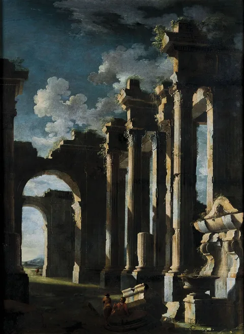 Gennaro Greco, Architectural capriccio, figures within a classical ruin