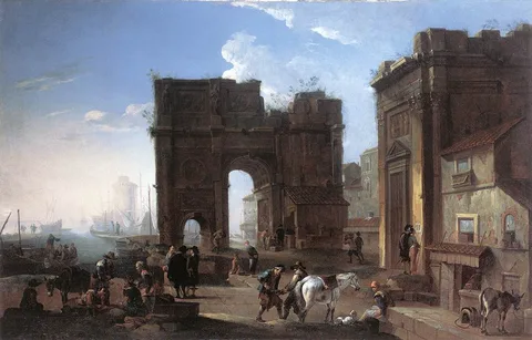 Alessandro Salucci, Harbour View with Triumphal Arch