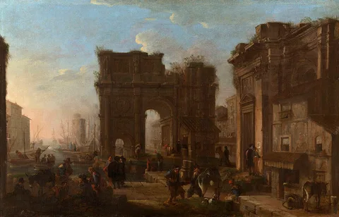 Alessandro Salucci, A Seaport with Figures