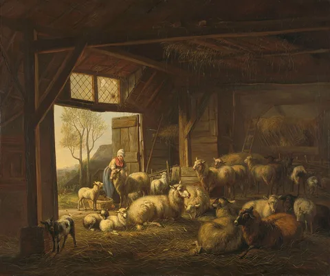 Jan van Ravenswaay, Sheep and Goats in a Stable