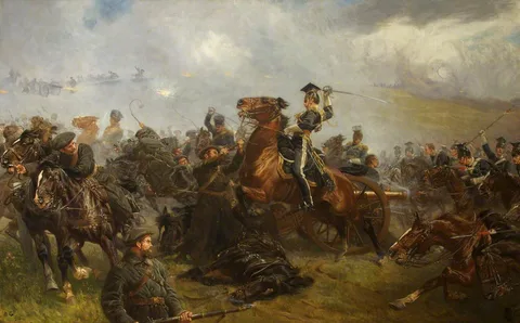 John Charlton, The Charge of the Light Brigade, the Battle of Balaclava, 25th October 1854 with Godfrey Charles Morgan, 1st Viscount Tredegar (1831 - 1913) astride his Horse, 'Sir Briggs'