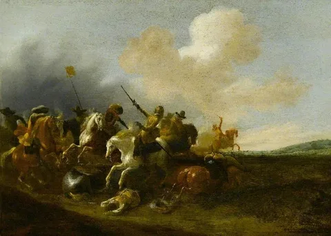 Jan Jacobsz. van der Stoffe, A Cavalry Skirmish in a Landscape