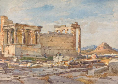 John Fulleylove, The Southern Side of the Erectheum, with the Foundation of the Earlier Temple of Athena Polias