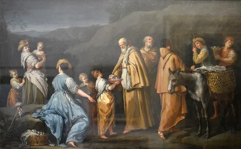 Giuseppe Gambarini, Young Girl Offering Eggs to a Group of Monks