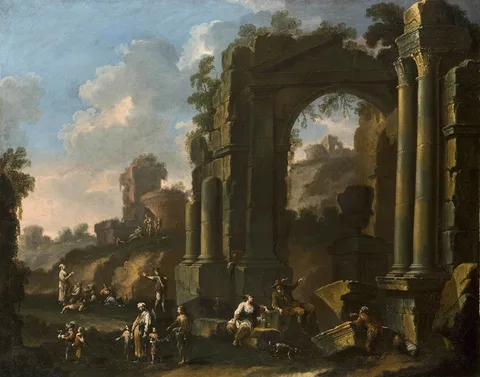 Clemente Spera, A Capriccio of Ruins with Peasants