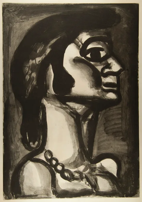 Georges Henri Rouault, En bouche qui fut fraîche, goût de fiel  (Mouth that was fresh, bitter as gall), Plate no. 15 from the series, Miserere