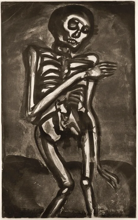 Georges Henri Rouault, La mort l'a pris comme il' sortait du lit d'orties  (Death took him as he rose from his bed of nettles), Plate no. 45 from the series, Miserere
